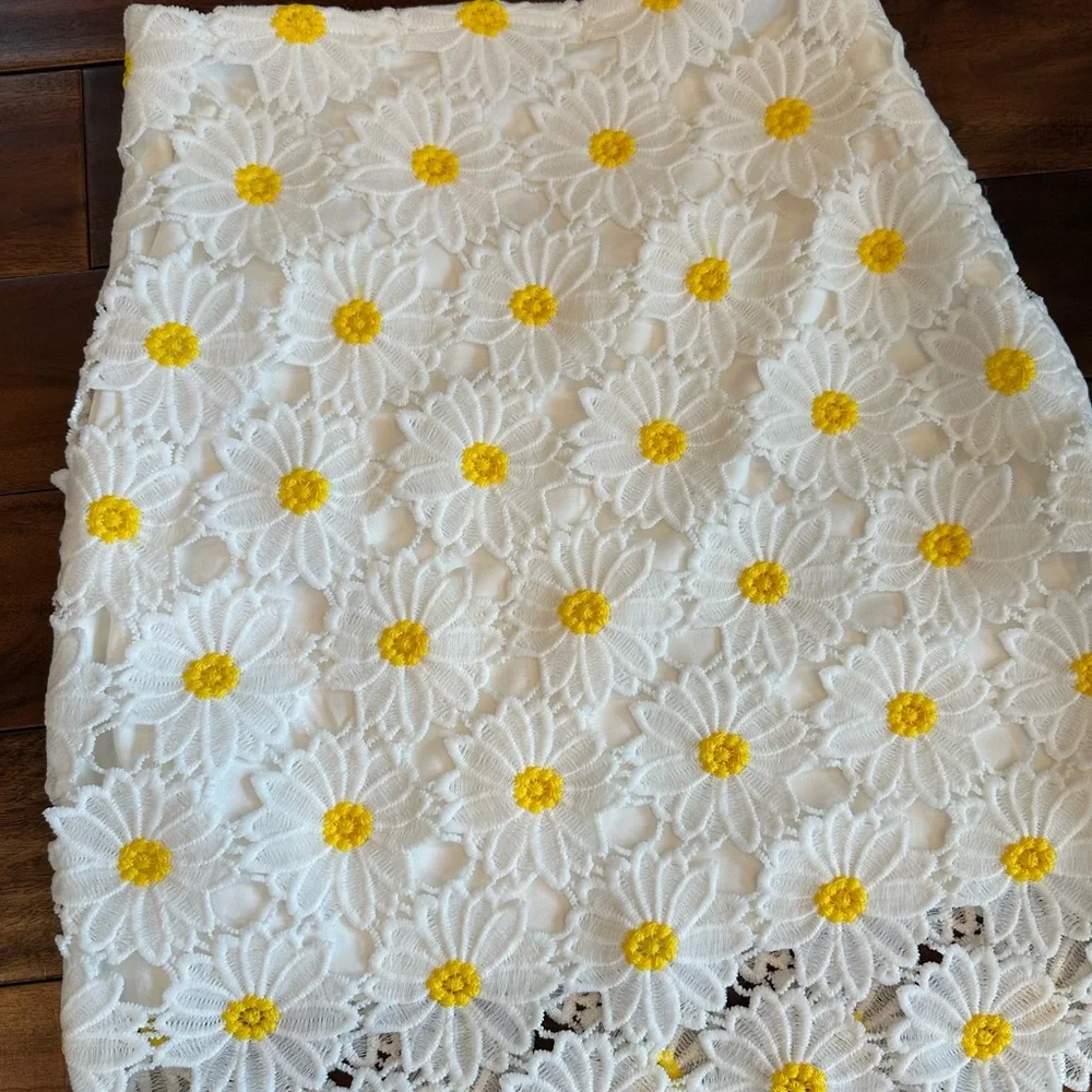 Altar'd State White and Yellow Daisy Crochet Cut Out Mini Skirt Size XS - Picture 3 of 4